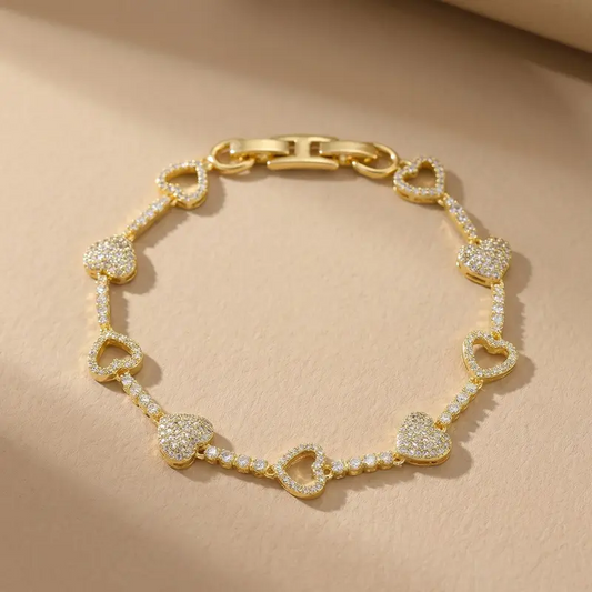 Gold Heart Tennis Bracelet