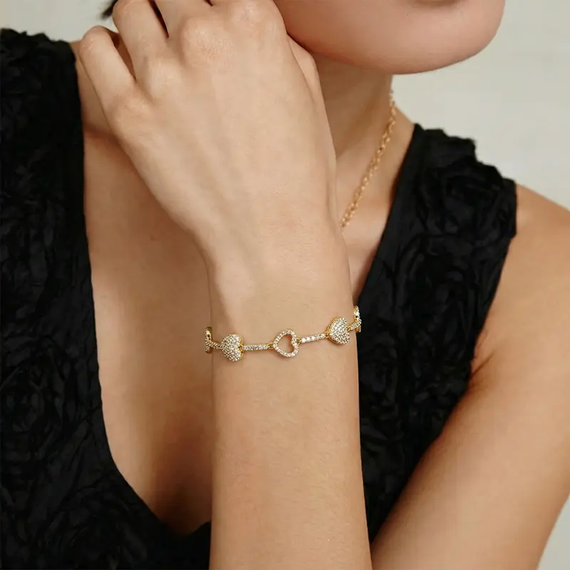 Gold Heart Tennis Bracelet