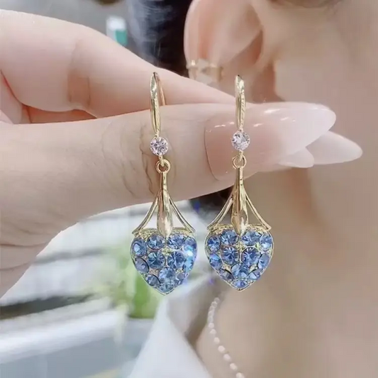 Blue Diamond Heart Earrings