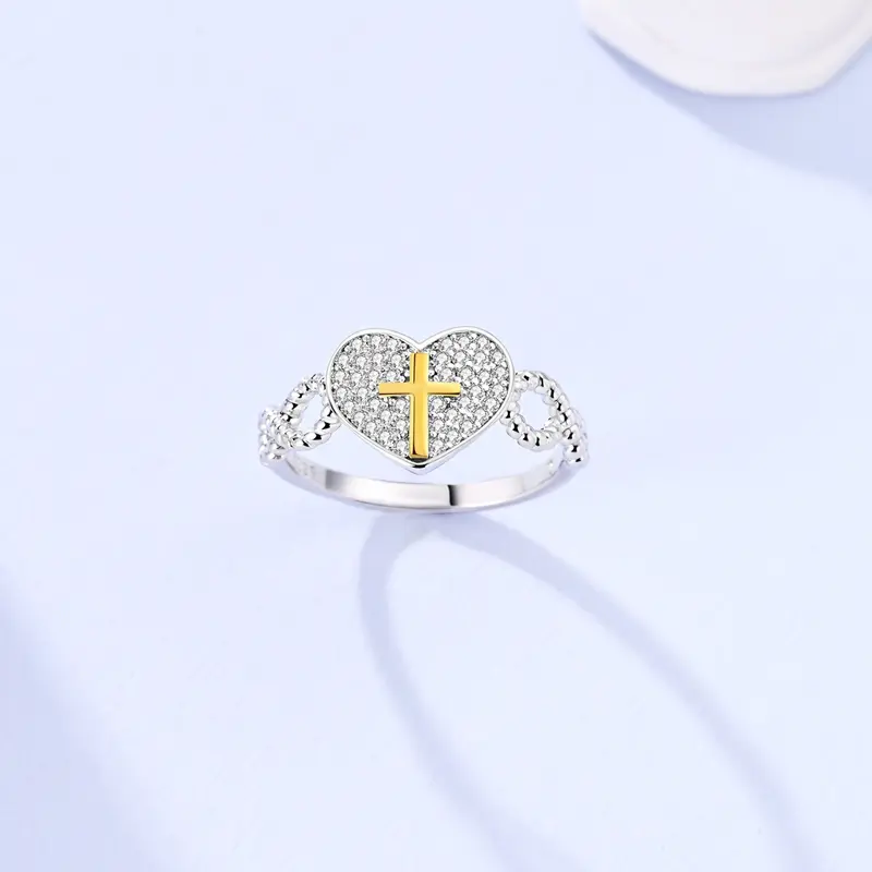 Heart Shaped Cross Ring