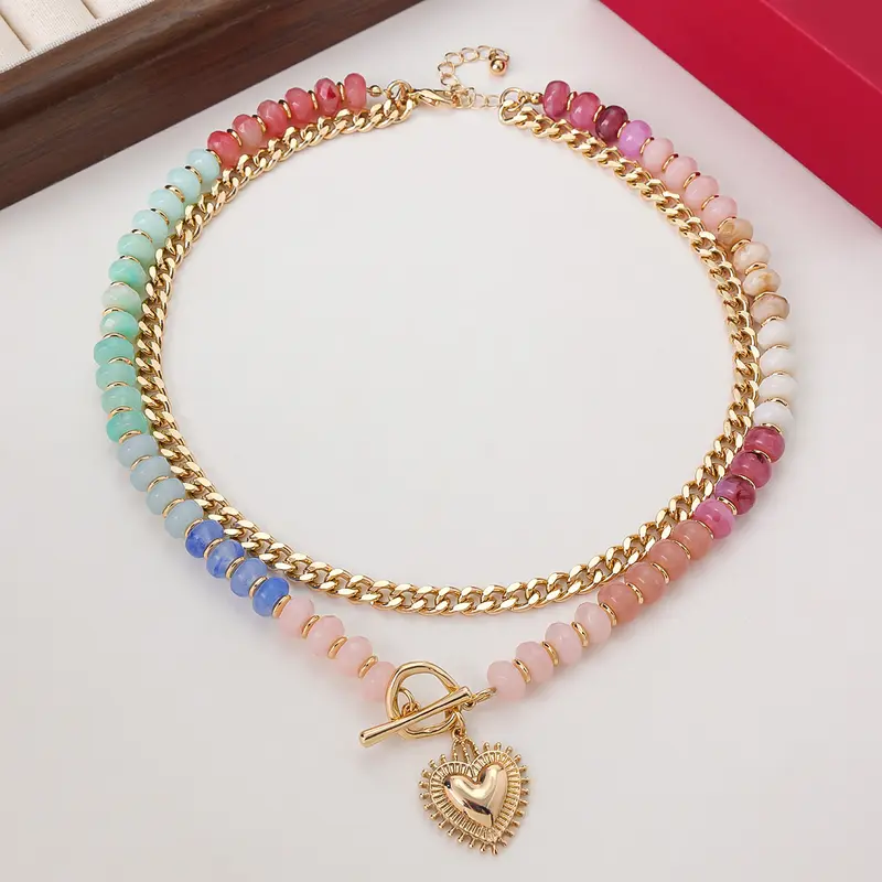 Double Layer Initial Heart Beaded Necklace