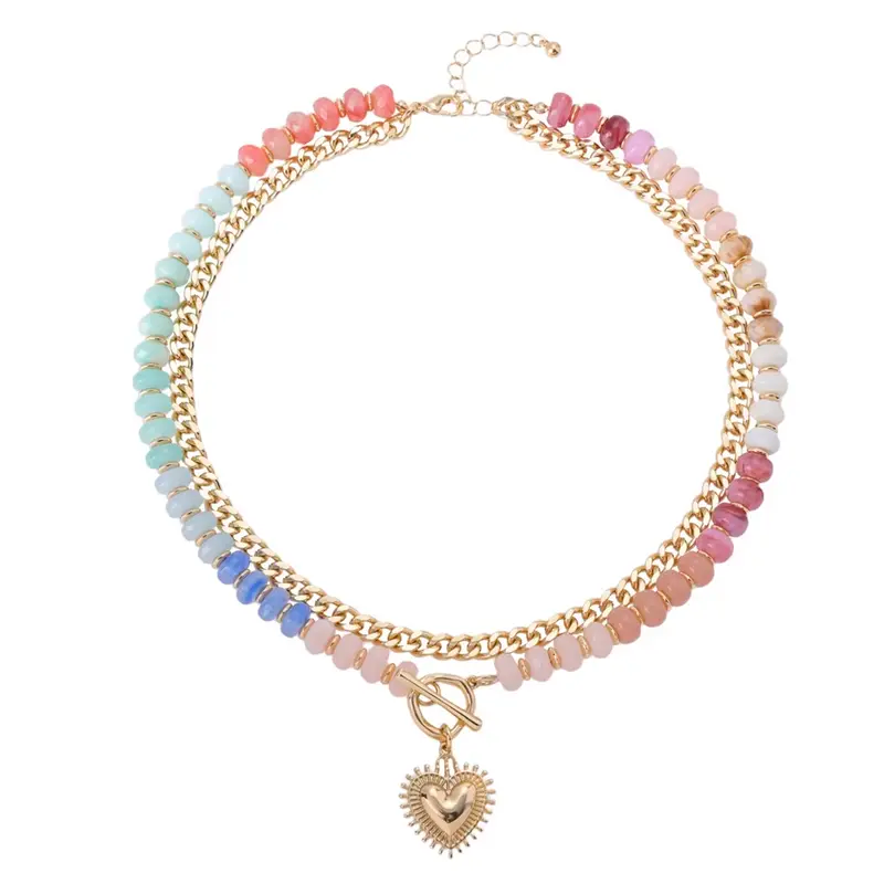 Double Layer Initial Heart Beaded Necklace