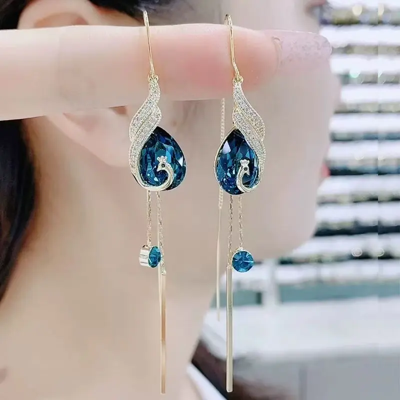 Blue Crystal Phoenix Earrings