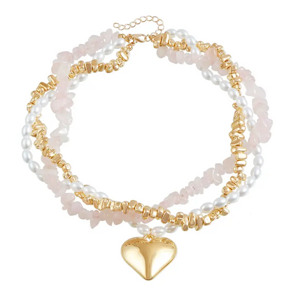 Baroque Pearl Heart Layered Necklace Set