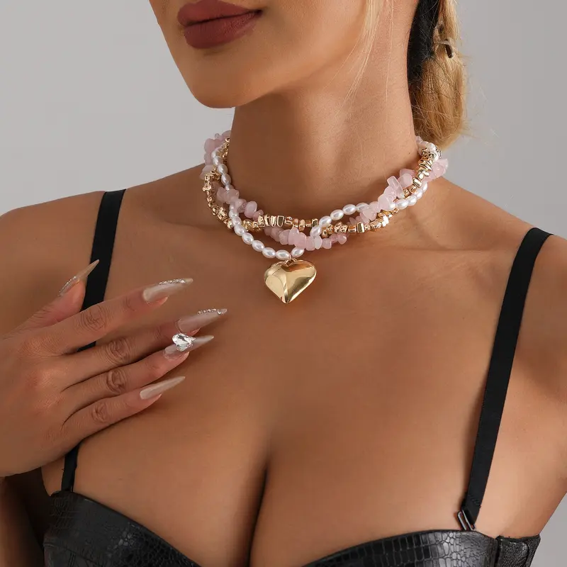 Baroque Pearl Heart Layered Necklace Set