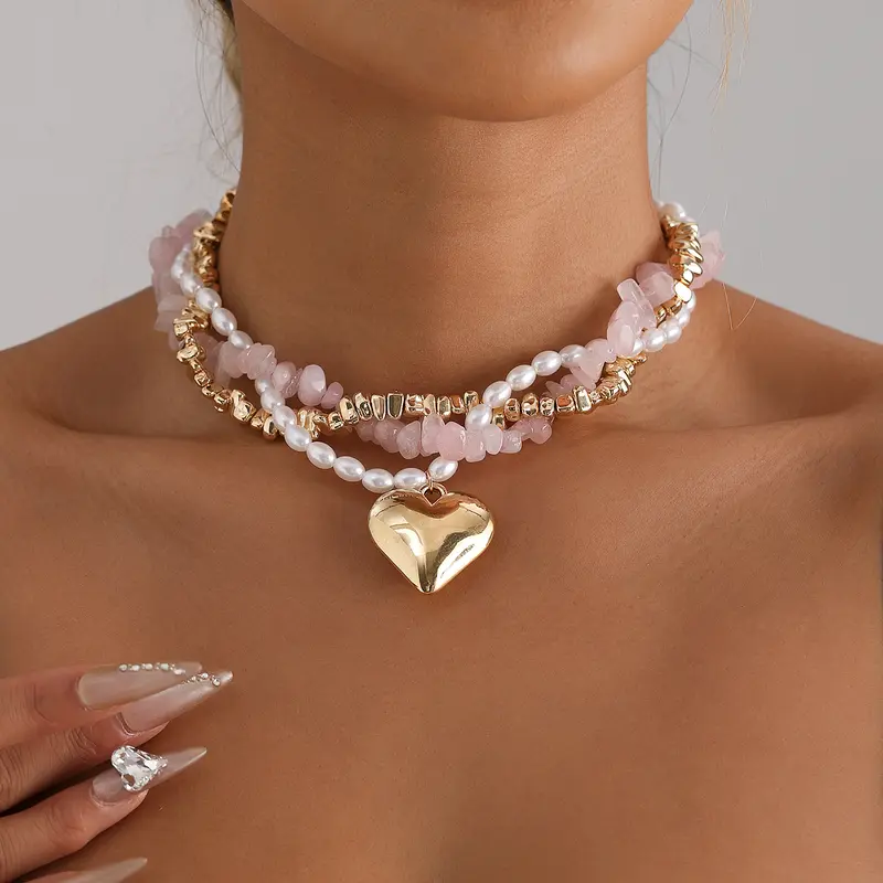 Baroque Pearl Heart Layered Necklace Set