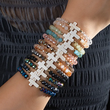 12pc Crystal Beaded Cross Bracelet