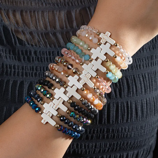 12pc Crystal Beaded Cross Bracelet