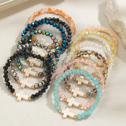12pc Crystal Beaded Cross Bracelet