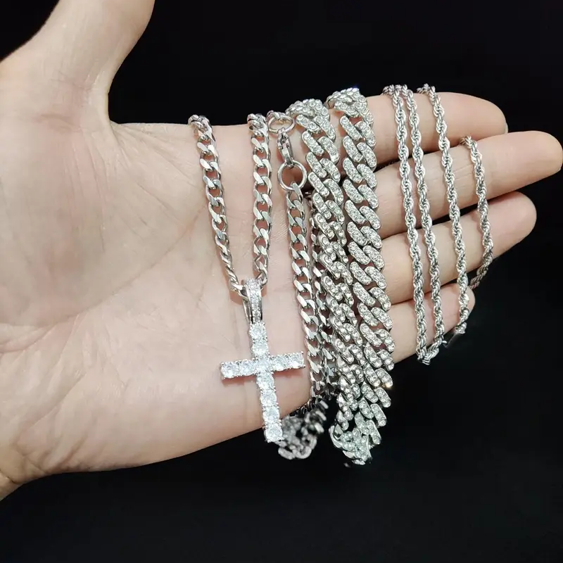 3pc Inlaid Ice Out Cross Necklace Set