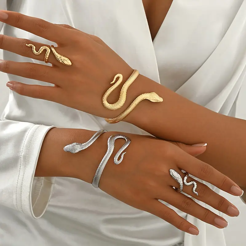 Boho Snake Open Bangle & Ring Set