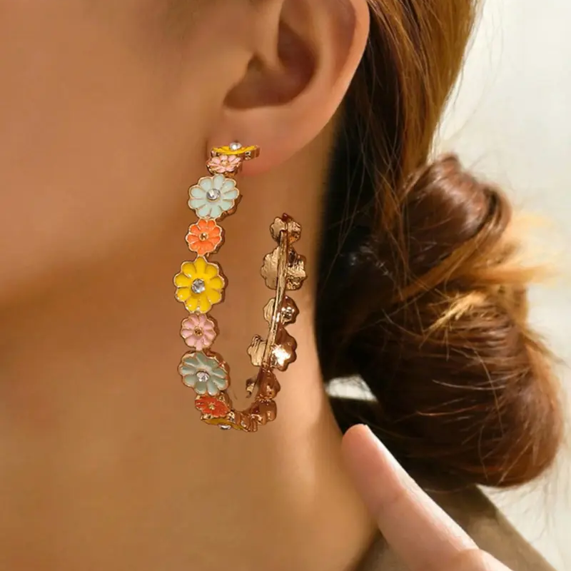 Floral Daisy Hoop Earrings