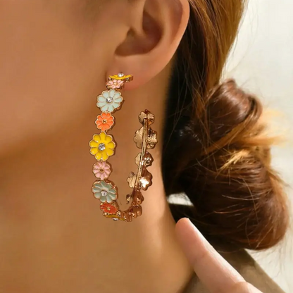 Floral Daisy Hoop Earrings