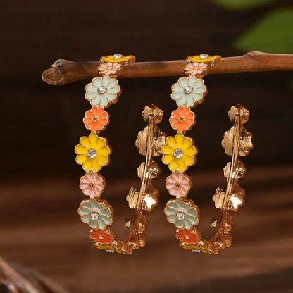 Floral Daisy Hoop Earrings