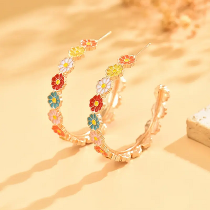 Floral Daisy Hoop Earrings