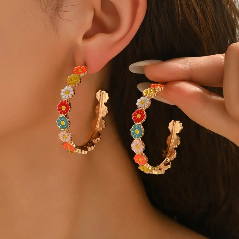 Floral Daisy Hoop Earrings