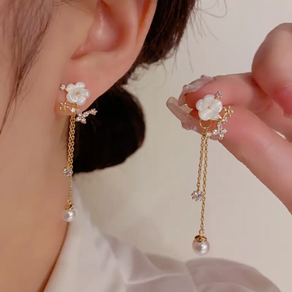 Pearl Flower Tassel Earrings