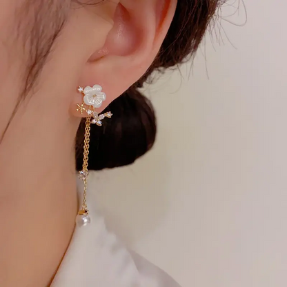 Pearl Flower Tassel Earrings