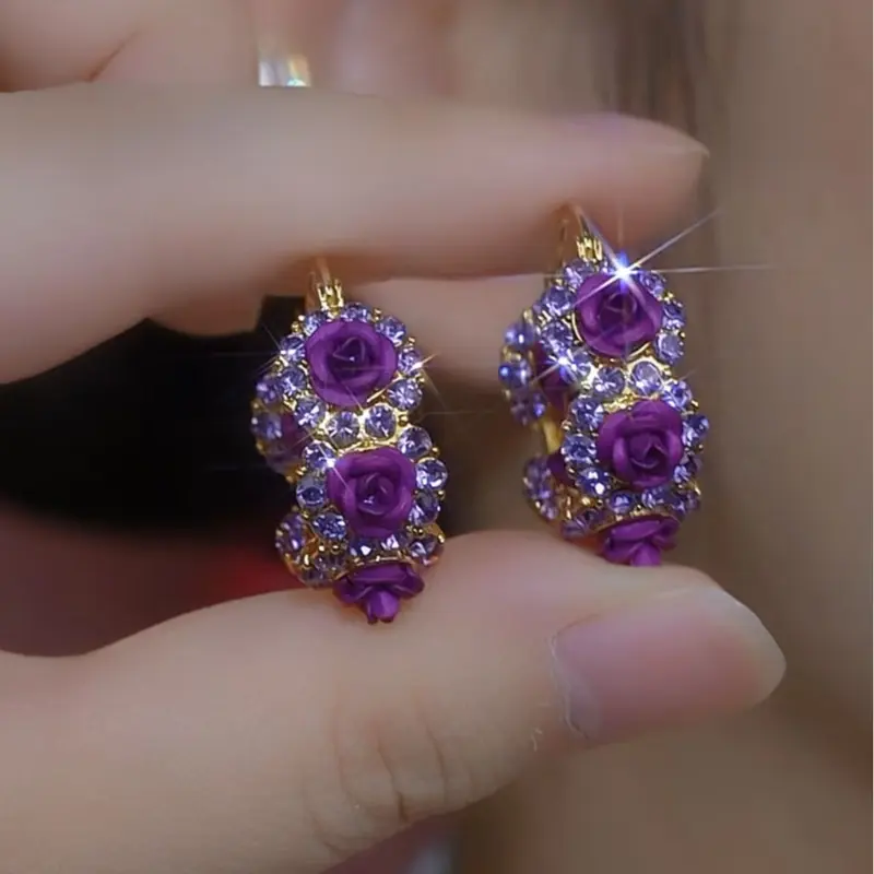 Purple Rose Earrings