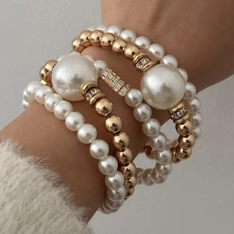 Chunky Pearl Beaded Bracelet Set