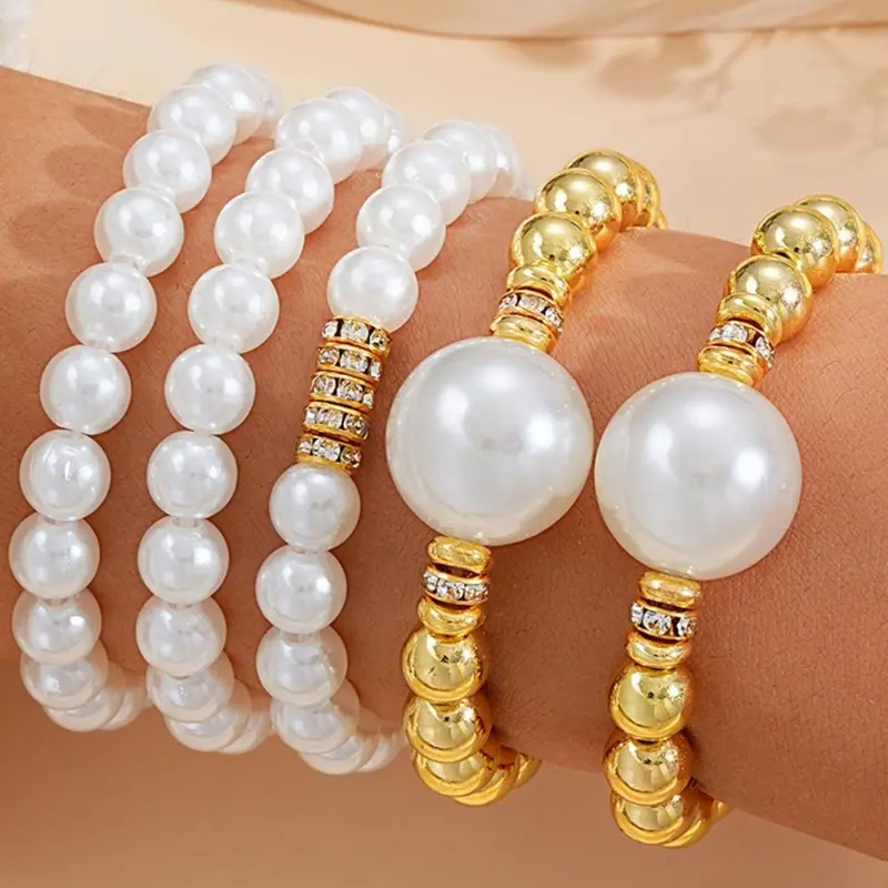 Chunky Pearl Beaded Bracelet Set