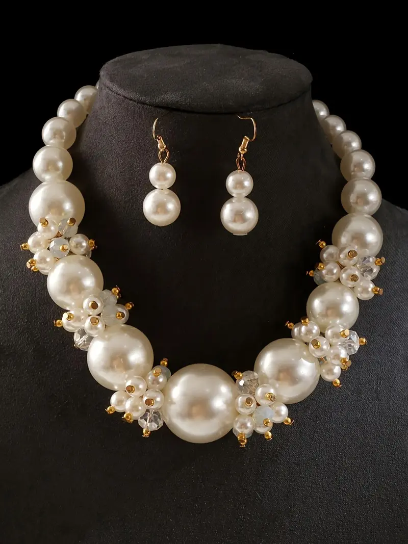 Exquisite Pearl Necklace & Earrings Set