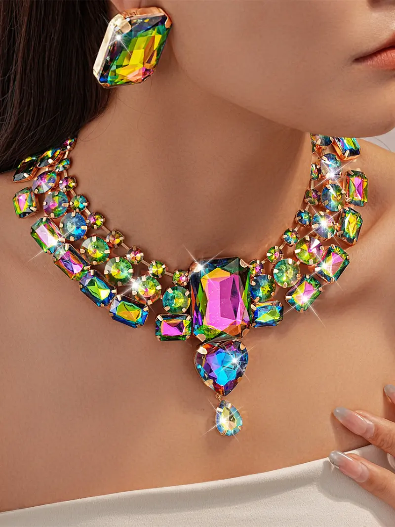 Geometric Colorful Necklace & Earrings Set