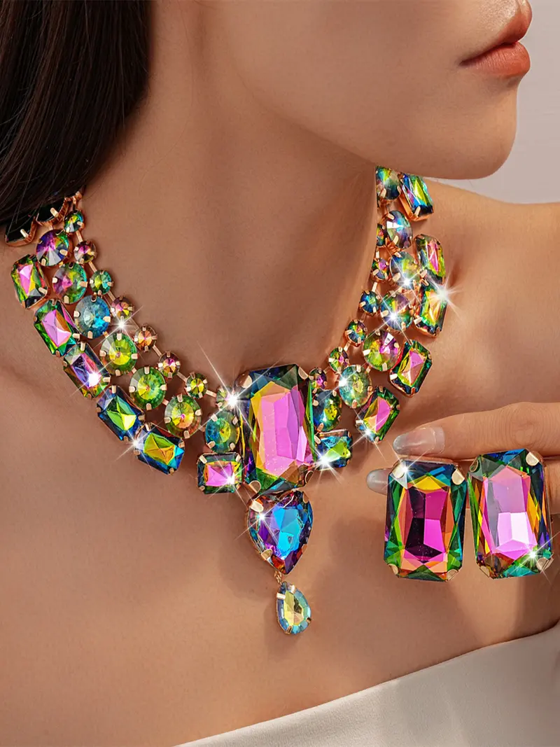 Geometric Colorful Necklace & Earrings Set