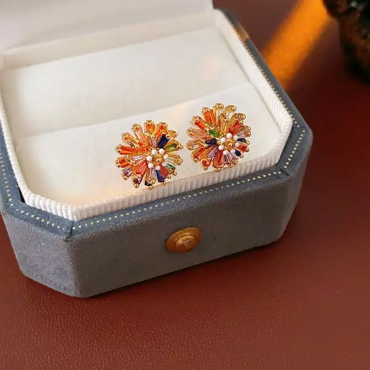 Zircon Flower Stud Earrings