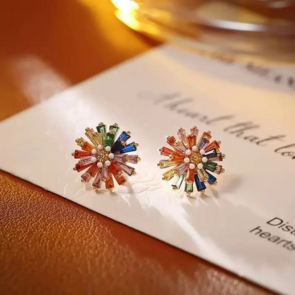 Zircon Flower Stud Earrings