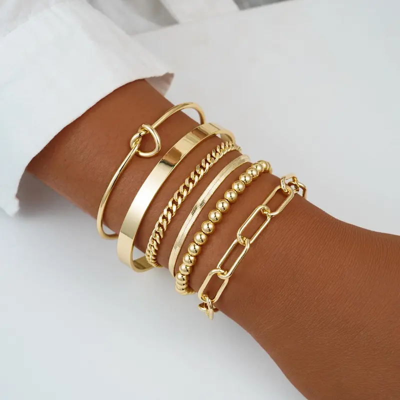 6pc 14k Dainty Bracelet Stack