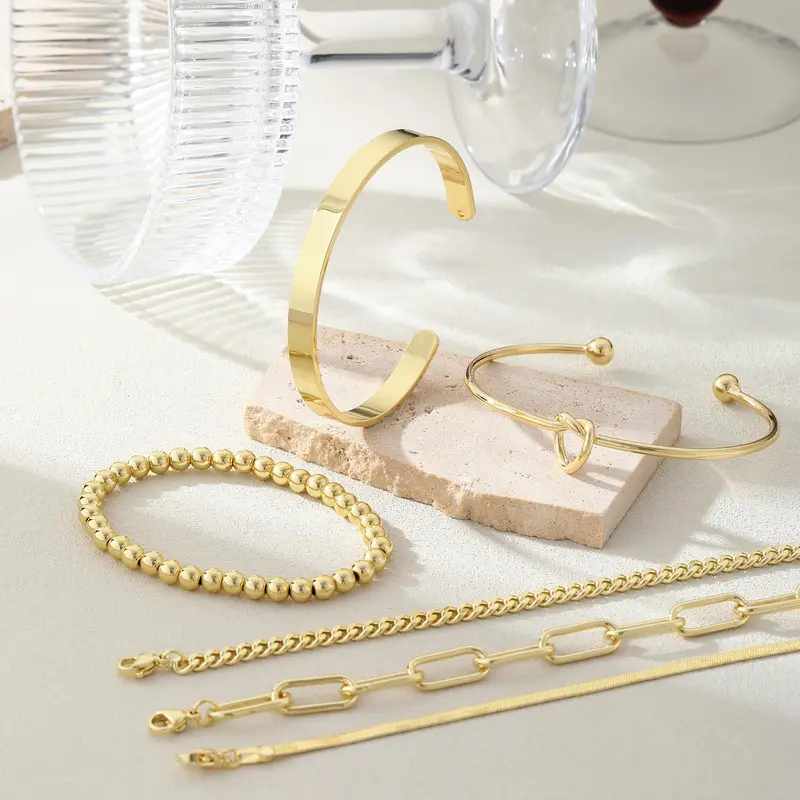 6pc 14k Dainty Bracelet Stack
