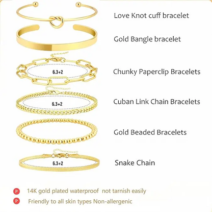 6pc 14k Dainty Bracelet Stack