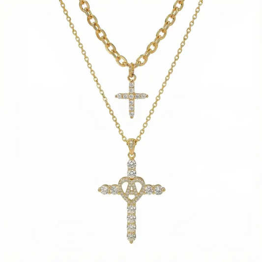 2pc Elegant Cross Initial Necklace Set