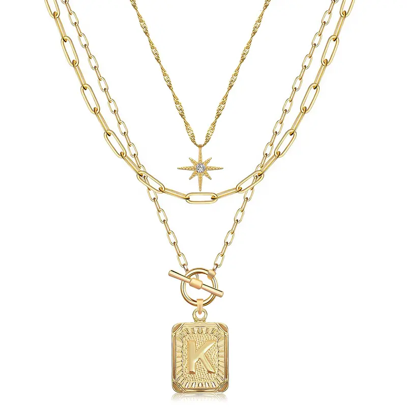 3pc Star Initial Necklace Set