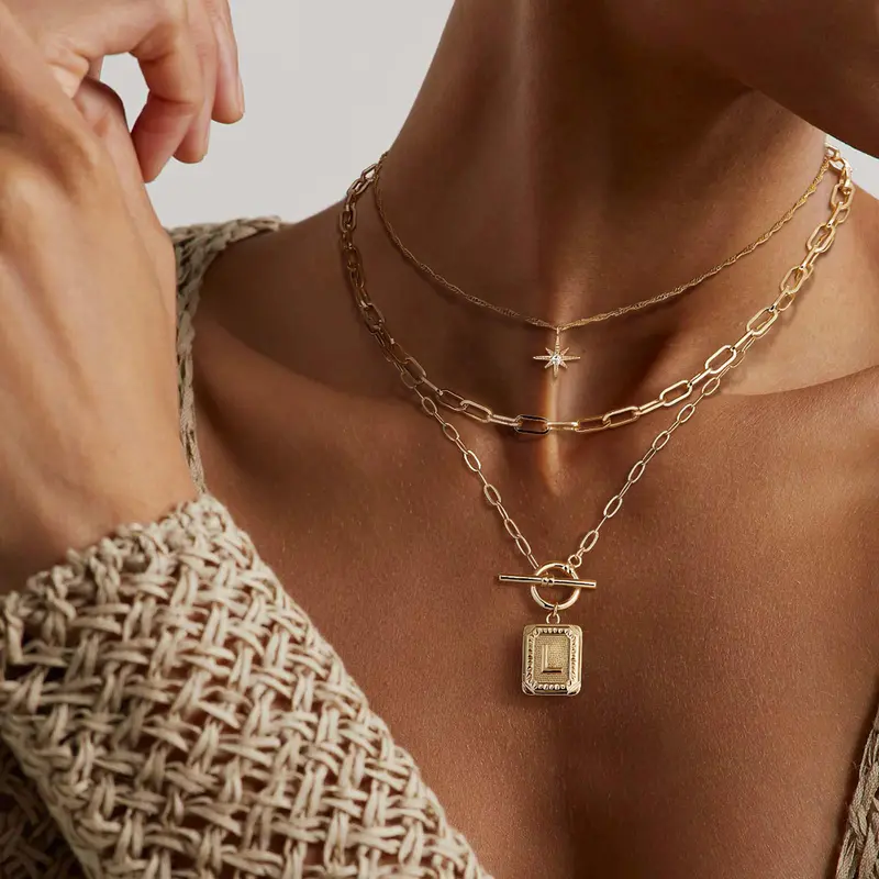 3pc Star Initial Necklace Set