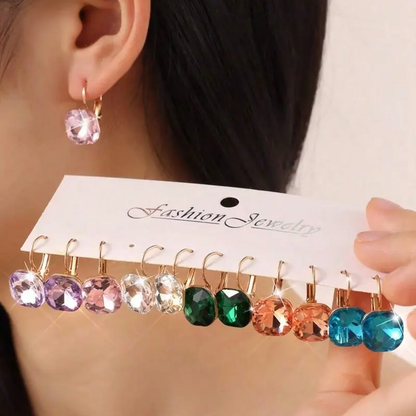 6 Pair Colorful Crystal Earring Set