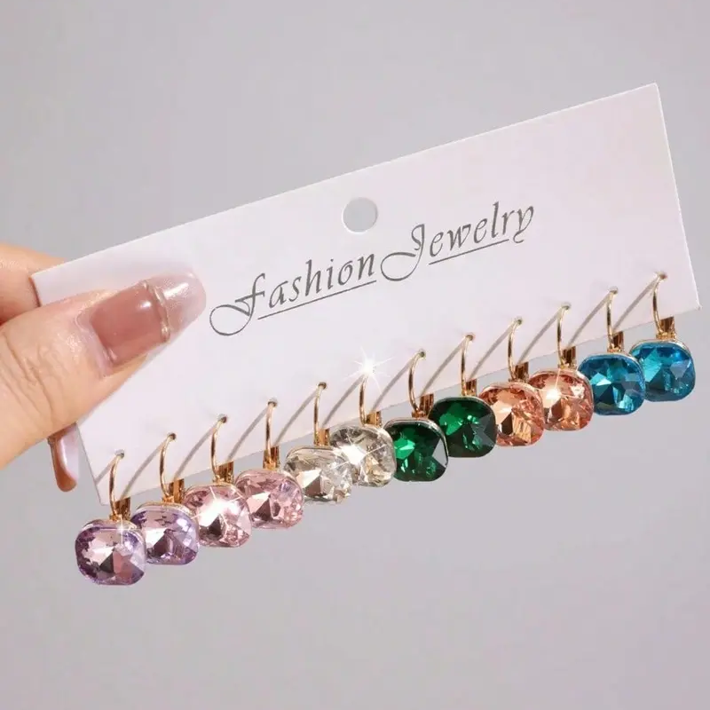 6 Pair Colorful Crystal Earring Set