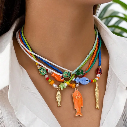 Colorful Beaded Marine Necklace Set