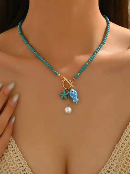 Summer Fish & Starfish Beaded Necklace