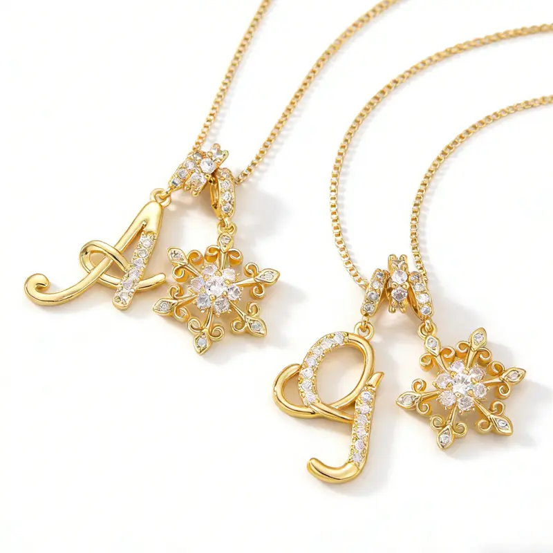 Personalized Initial Snowflake Necklace