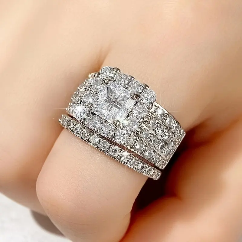 2pc Elegant Pave Stacking Rings