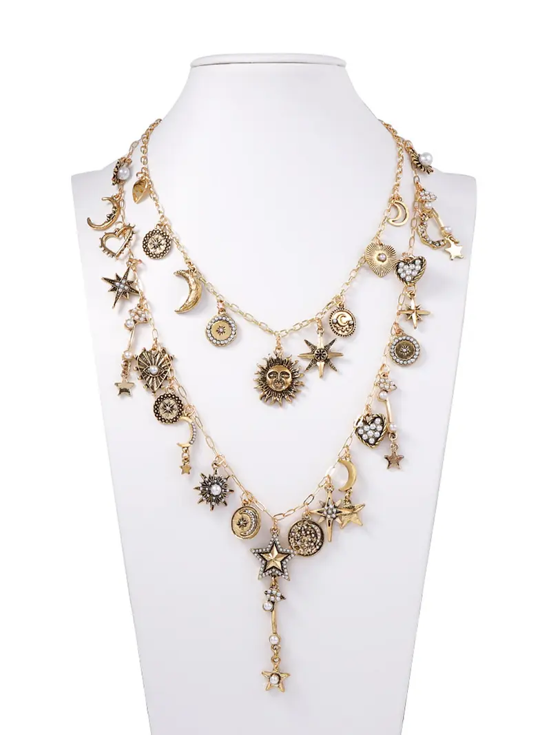 2pc Vintage Sun Moon Necklace Set