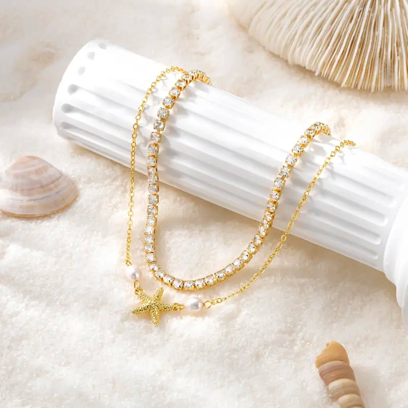 2pc Starfish Tennis Chain Anklet Set