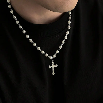 Vintage Pearl Cross Necklace