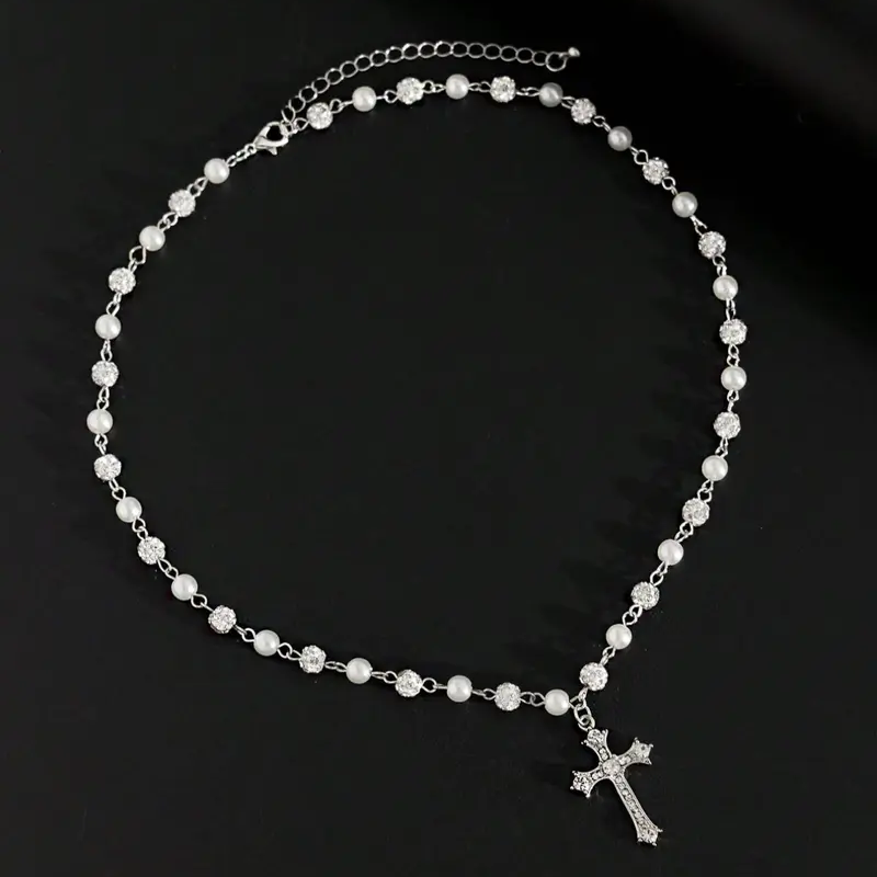 Vintage Pearl Cross Necklace