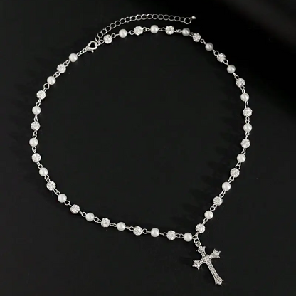 Vintage Pearl Cross Necklace