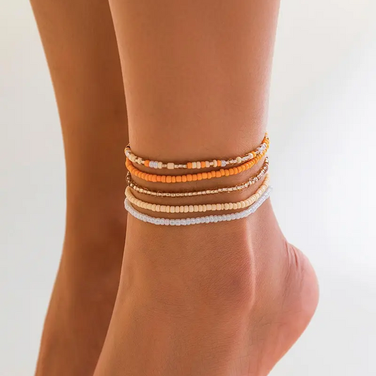 Beaded Colorful Layered Anklet Set