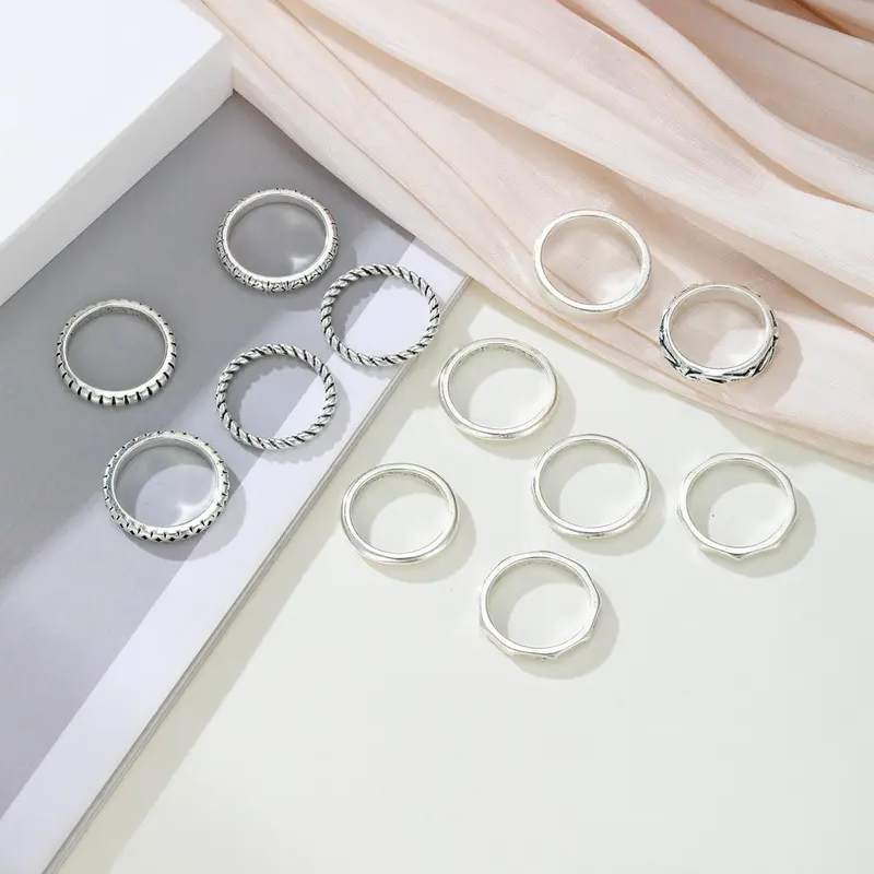12pc Boho Floral Ring Stack