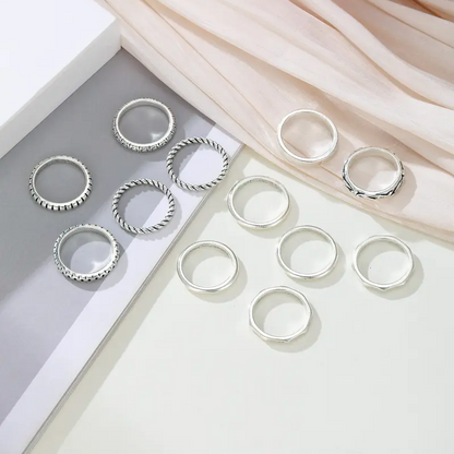 12pc Boho Floral Ring Stack